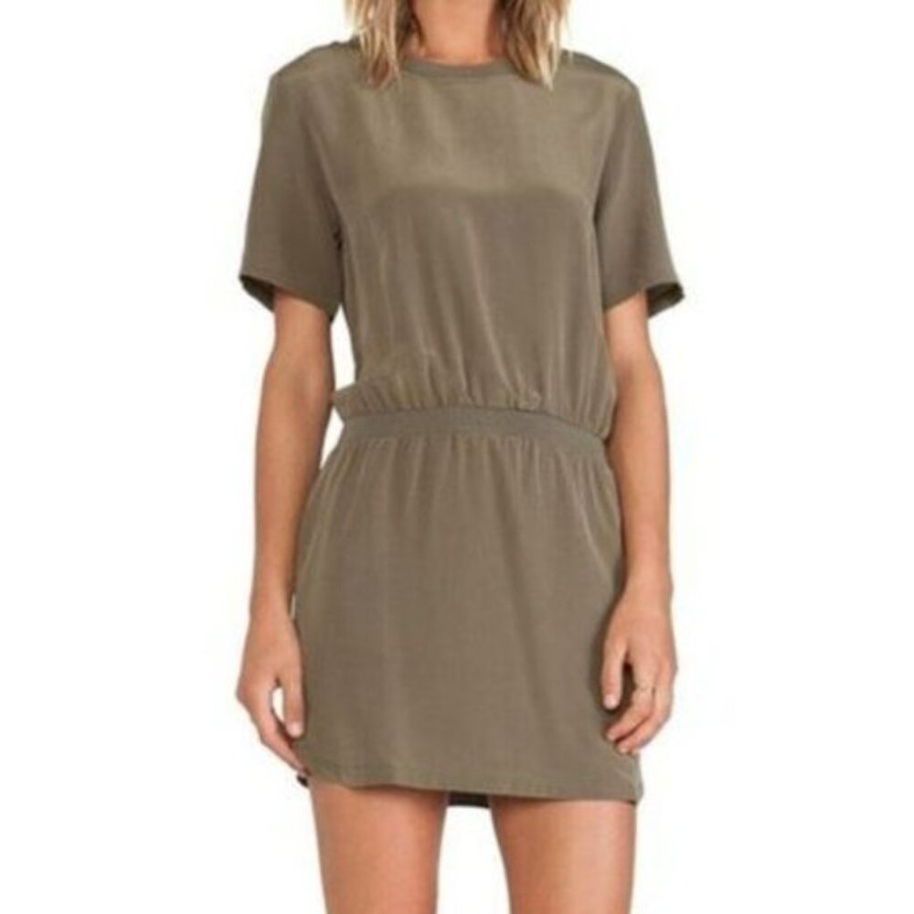 Anine Bing Revolve Short Sleeve Silk Lightweight Mini Dress Olive Green XS